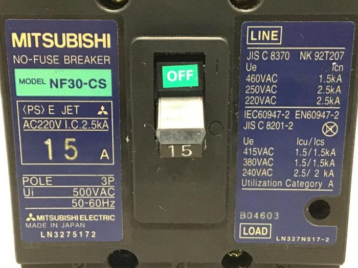 Used MITSUBISHI 15 Amp Circuit Breaker NF30-CS-15 #119772