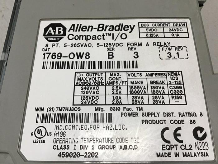 Used ALLEN BRADLEY Compact I/O Output Module 1769-OW8 SER B #140209