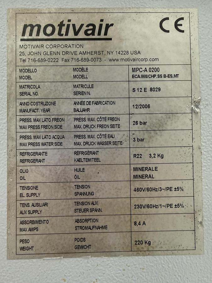 Used Motivair MPC-A 0200 ECA 008/CHP.SS B-ES.MT