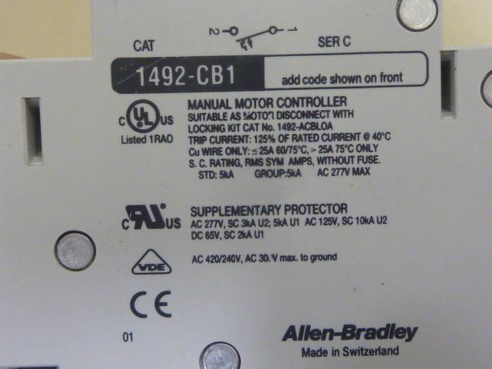 Used ALLEN BRADLEY 5 Amp Circuit Breaker 1492-CB1/G050 SER C #64453