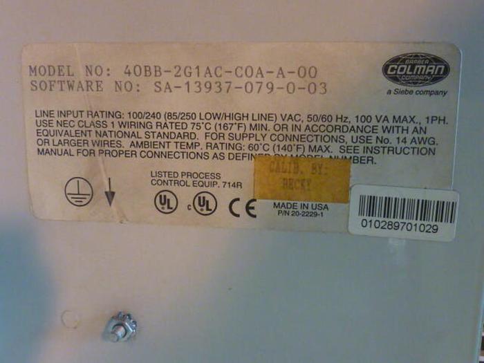 Used BARBER COLMAN Control Card Rack 40BB-2G1AC-C0A-A-00 #37585