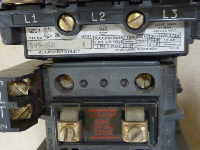 Used ALLEN BRADLEY Starter Size 1 509-BOD SER A W35 #55449