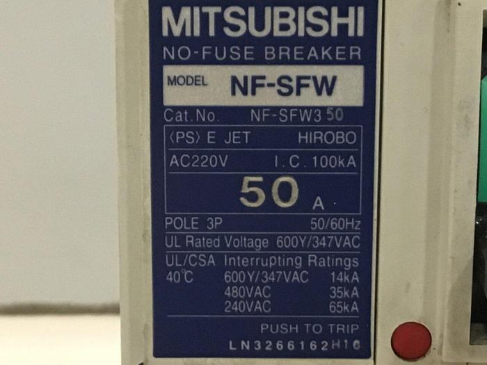 Used MITSUBISHI 50 Amp Breaker NF-SFW350 #124619