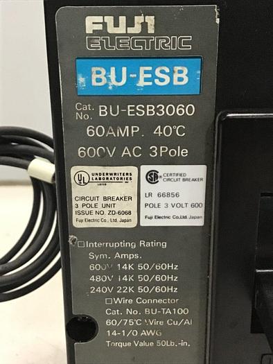 Used FUJI ELECTRIC 60 Amp Circuit Breaker BU-ESB3060 #127467