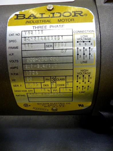 Used BALDOR Material Blower w/ 1 HP Open AC Motor VM3116 Used