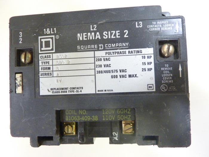 Used SQUARE D Contactor 8502-SD02 #44604