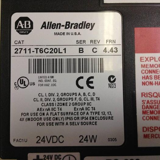 Used ALLEN BRADLEY Panel View 600 2711-T6C20L1 SER B Used