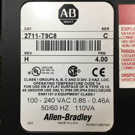 Used ALLEN BRADLEY Panelview 900 2711-T9C8 SER C Used