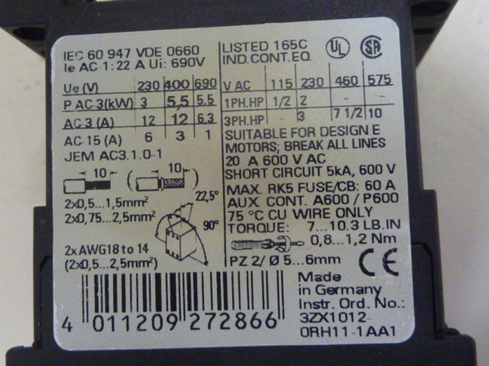 Used SIEMENS Contactor 3RT1017-1BB41 #63674