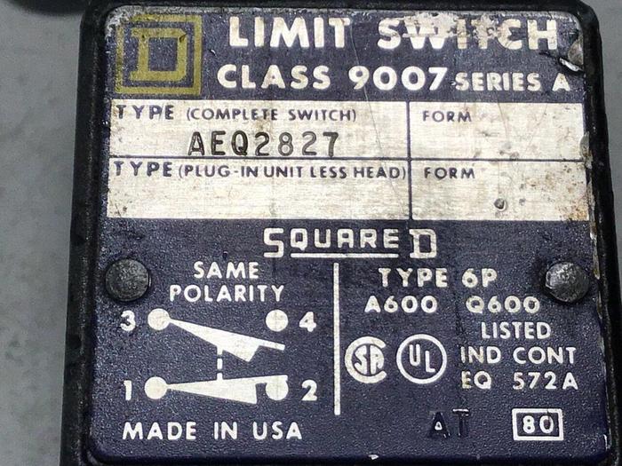 Used SQUARE D Limit Switch 9007-AEQ2827 #122109