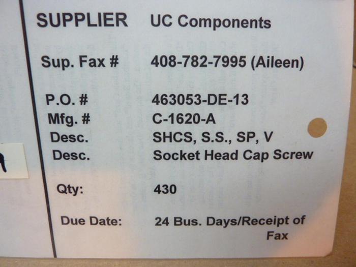 U-C COMPONENTS Socket Head Cap Screw C-1620-A #41297