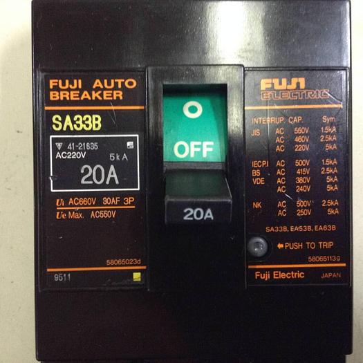 Used FUJI ELECTRIC 20 Amp Auto Circuit Breaker SA33B-20 #89007