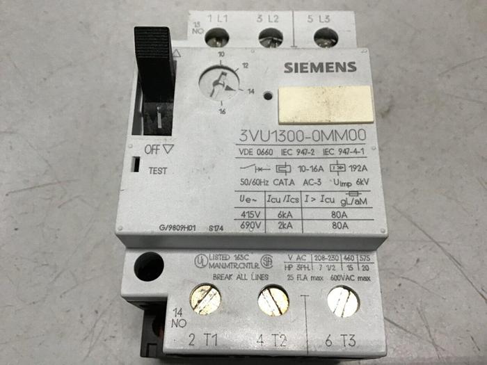 Used SIEMENS Circuit Breaker Motor Protector 3VU1300-0MK00 USED