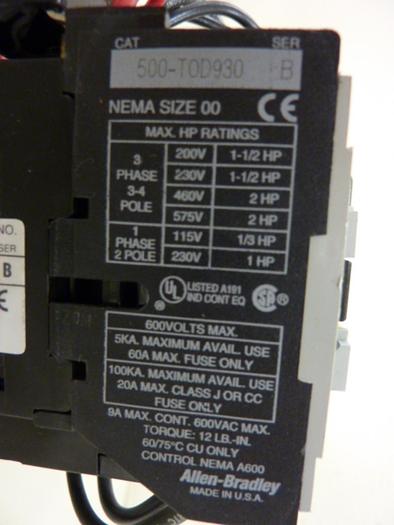 Used ALLEN BRADLEY Contactor 509-TOD SER B #53446