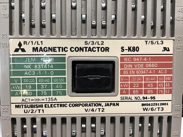Used MITSUBISHI Magnetic Contactor S-K80 #111926