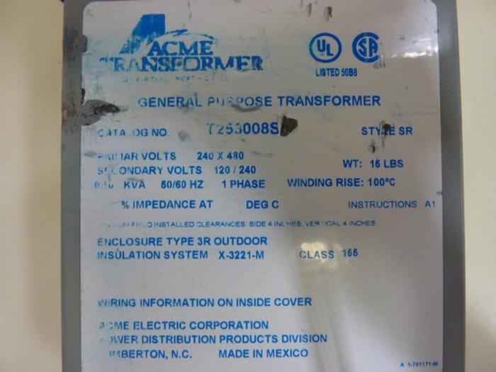 Used ACME TRANSFORMER .50 kVA Transformer T253008S #55385