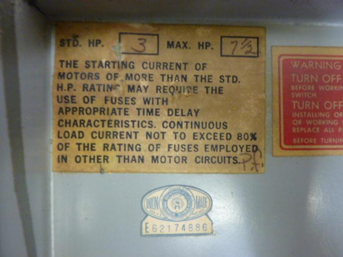 Used BULLDOG ELECTRIC PRODUCTS Disconnect Switch SWITCH PLUG119 #56119