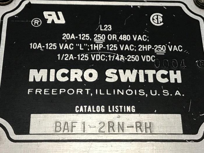 Used MICRO SWITCH Limit Switch BAF1-2RN-RH #121543