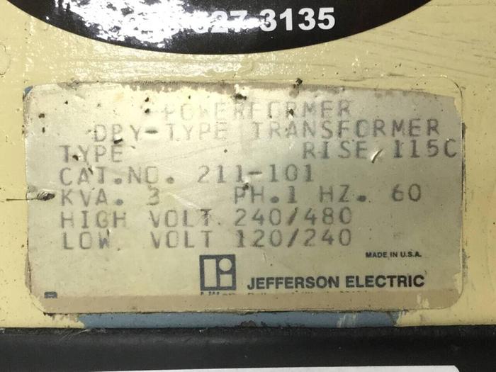 Used JEFFERSON ELECTRIC 3 kVA Transformer 211-101 #96808