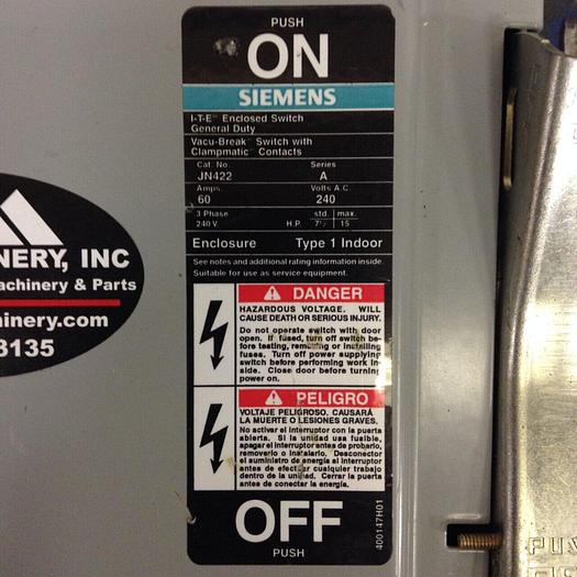 Used SIEMENS 60 Amp I-T-E Disconnect Switch JN422 #75453