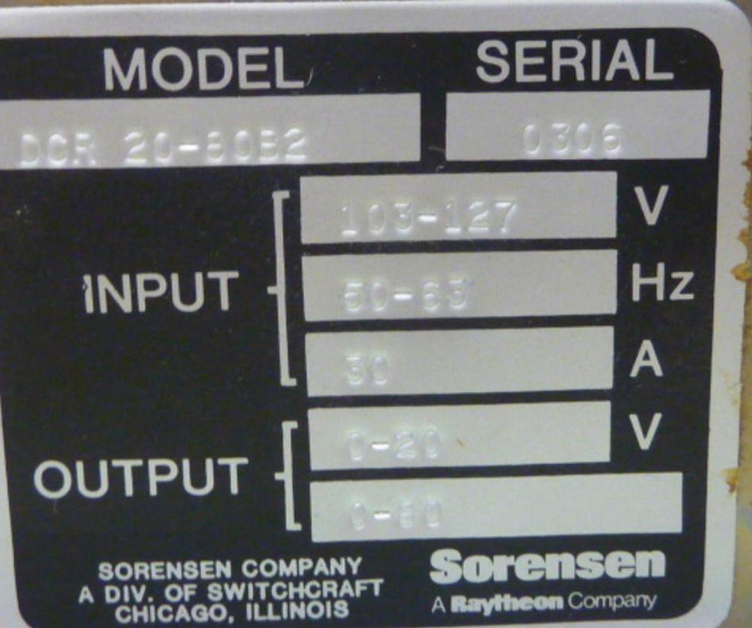 Used SORENSEN Power Supply DCR 20-80B2 USED