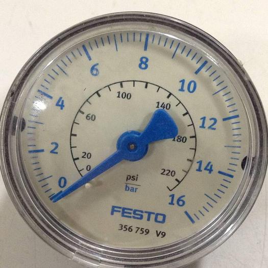 Used FESTO 0-220 PSI Pressure Gauge 356 759 V9 #76772
