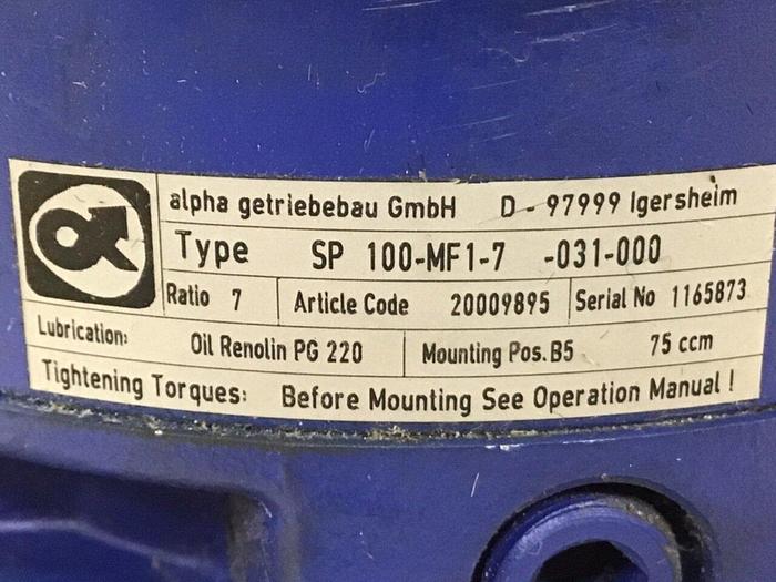 Used ALPHA GETRIEBEBAU Gearbox SP 100-MF1-7-031-000 Used