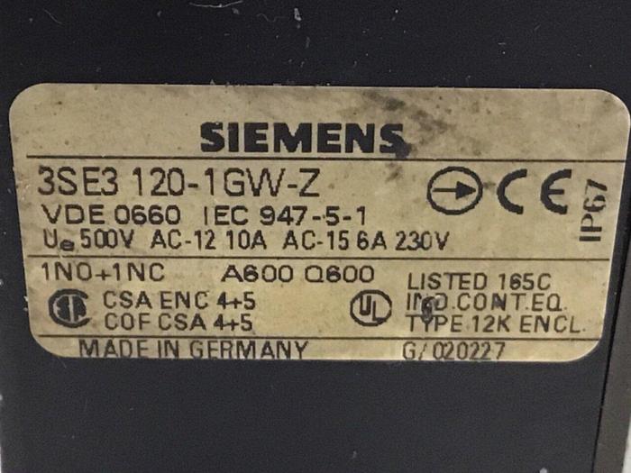 Used SIEMENS Limit Switch3 3SE3 120-1GW-Z #121169