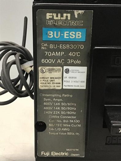 Used FUJI ELECTRIC 70 Amp Circuit Breaker BU-ESB3070 #127453