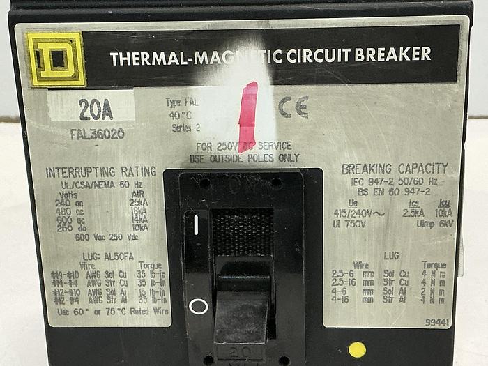 Used SQUARE D FAL36020 CIRCUIT BREAKER