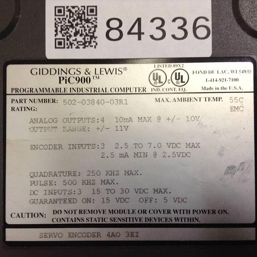 Used GIDDINGS & LEWIS Servo Encoder 502-03840-03R1 #84336