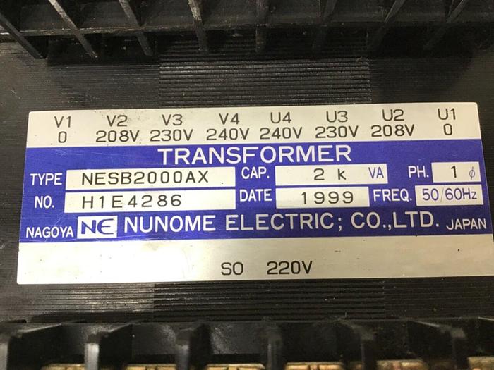 Used NUNOME DENKI 2 kVA Transformer NESB200AX #134376