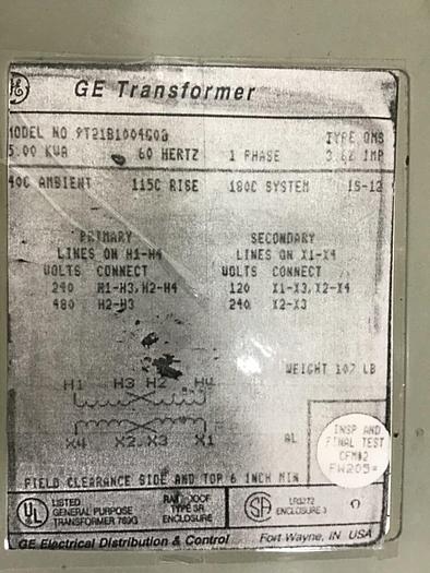 Used GENERAL ELECTRIC 5 kVA Transformer 9T21B1004G02 #136062