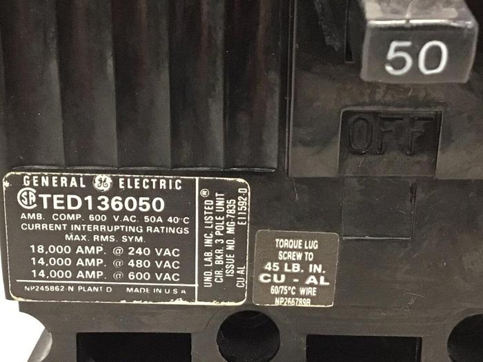 Used GE 50 Amp Circuit Breaker TED136050 USED