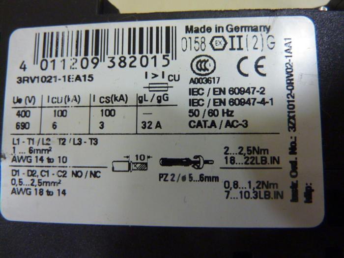 Used SIEMENS 4 Amp Circuit Breaker 3RV1021-1EA15 #50113