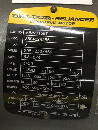 BALDOR 3 HP Motor VJMM3158T #106577