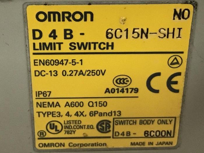 Used OMRON Limit Switch D4B-6C15N-SHI #121661