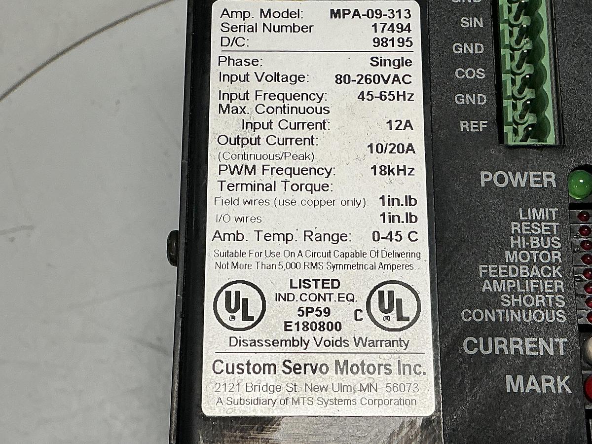 Used CUSTOM SERVO MOTORS MPA-09-313
