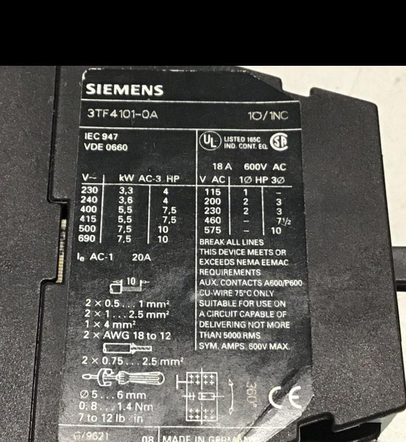 Used SIEMENS Contactor 3TF4101-0A USED