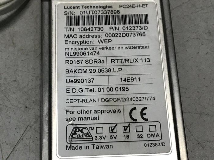 Used LUCENT TECHNOLOGIES Silver PC Card PC24E-H-ET #117952
