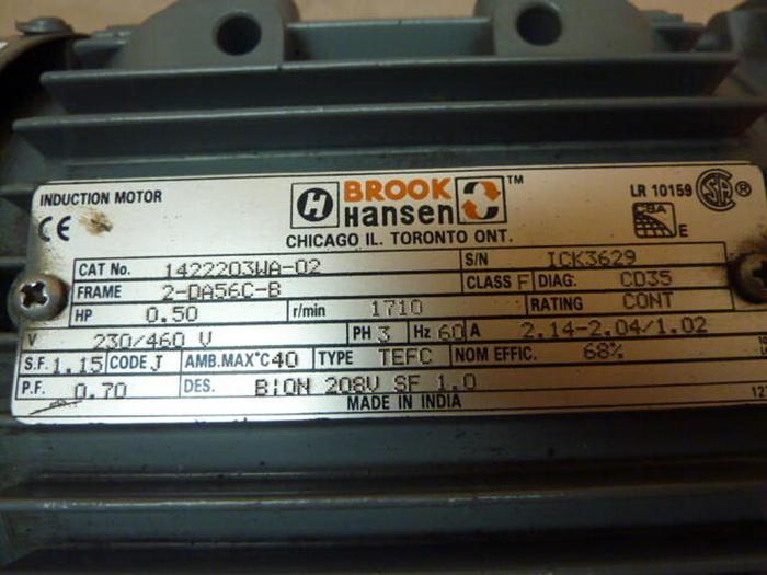 Used BROOK HANSEN 0.50 HP Induction Motor 1422203WA-02 Used