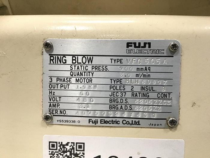 Used FUJI ELECTRIC Ring Blow Motor VFC505A Used