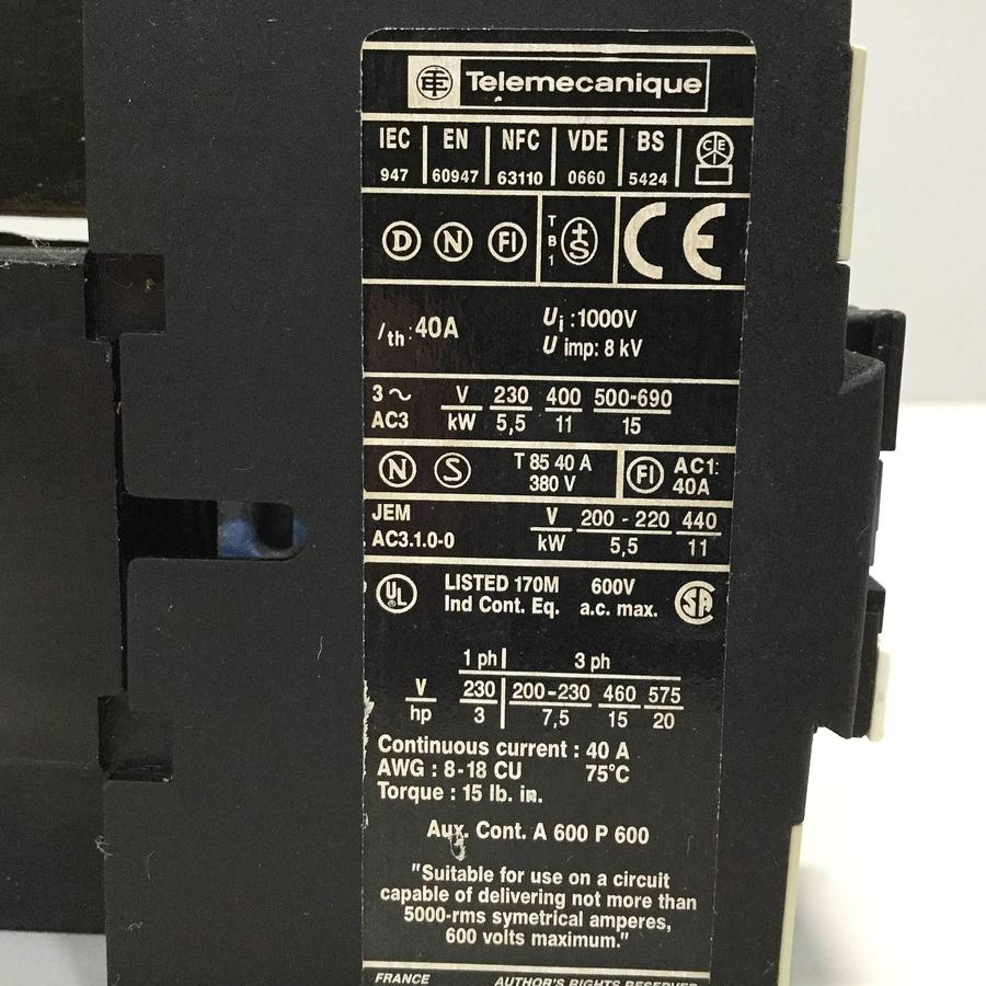 Used TELEMECANIQUE Contactor LP1D2510 Used