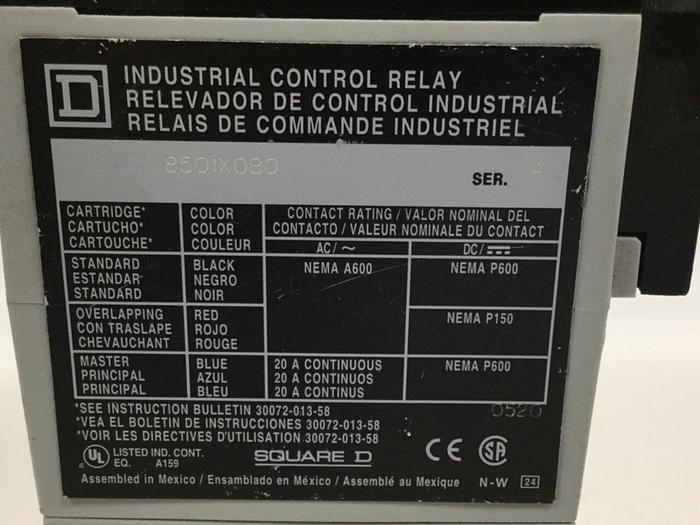 Used SQUARE D Relay 8501X080 #101840