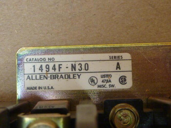 Used ALLEN BRADLEY 30 Amp Disconnect Switch 1494F-N30 SER A #31321
