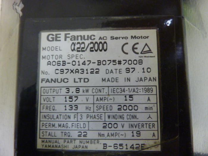 Used GE FANUC 3.8 HP AC Servo Motor A06B-0147-B075 Used