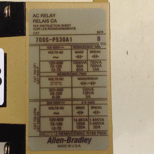 Used ALLEN BRADLEY AC Relay 700S-P530A1 SER B #70603