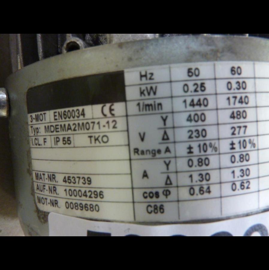 Used REXROTH Motor 0.33/0.40 HP MDEMA1M071-12 #59339