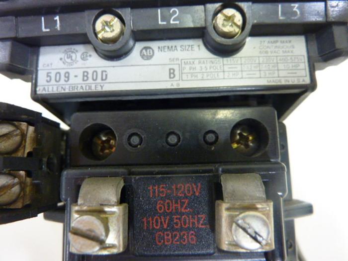 Used ALLEN BRADLEY Starter Size 1 509-BOD SER B W41 #43843