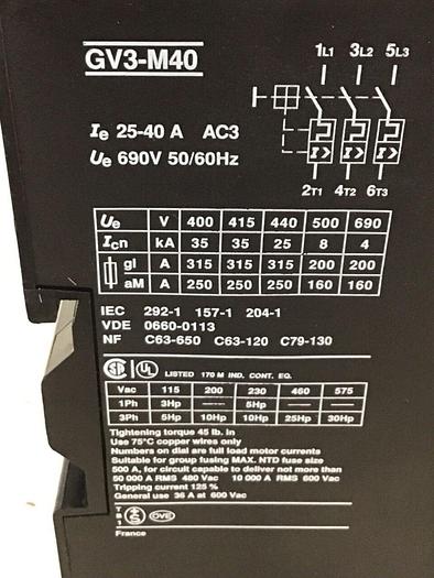 Used TELEMECANIQUE Manual Motor Starter GV3-M40 #144193